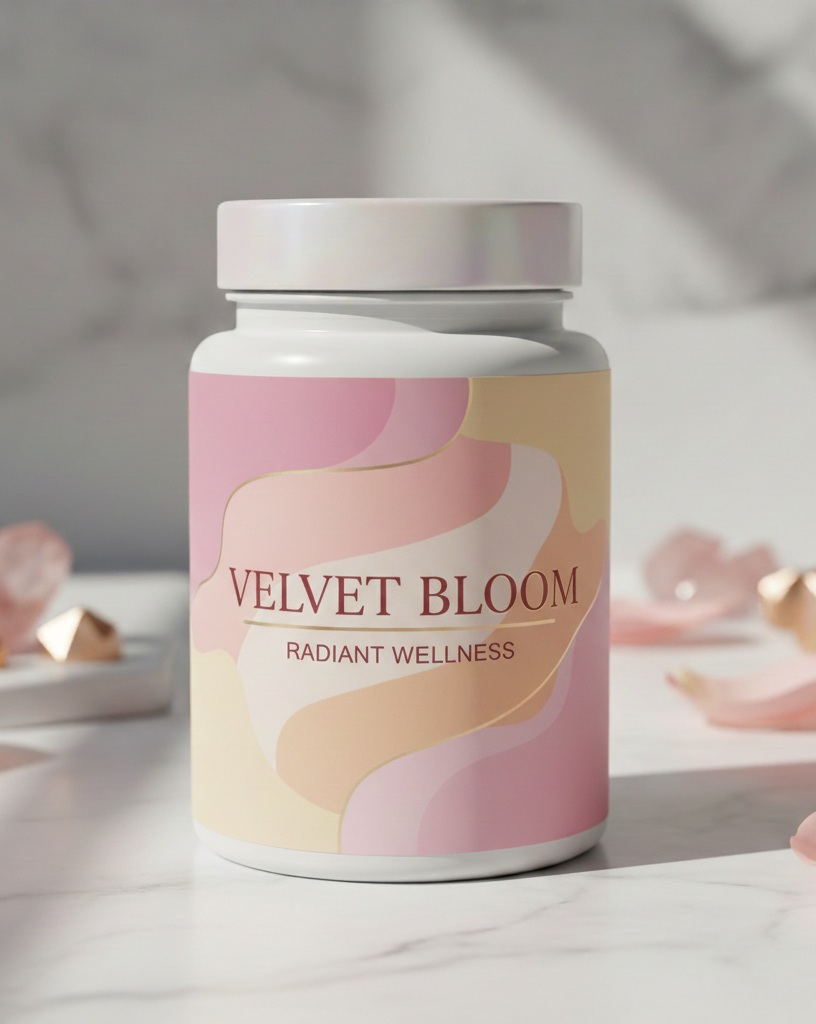 Velvet Bloom package in a soft pastel product scene